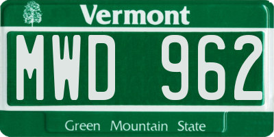 VT license plate MWD962