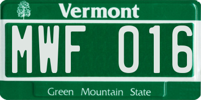 VT license plate MWF016