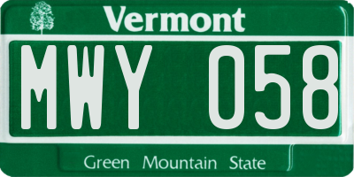 VT license plate MWY058