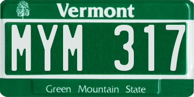 VT license plate MYM317