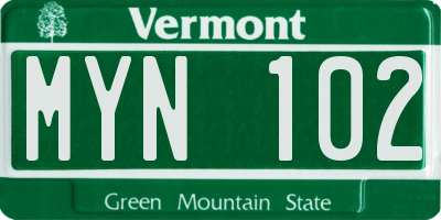 VT license plate MYN102