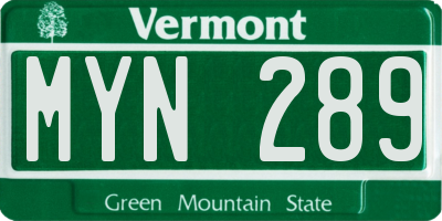 VT license plate MYN289