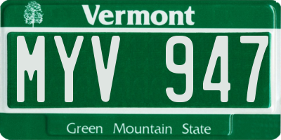 VT license plate MYV947