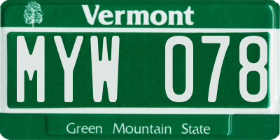 VT license plate MYW078