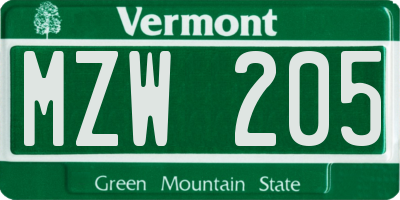 VT license plate MZW205