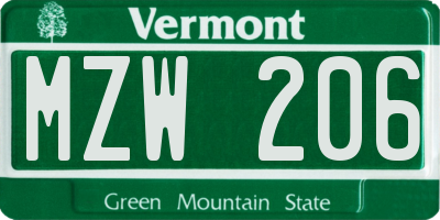 VT license plate MZW206