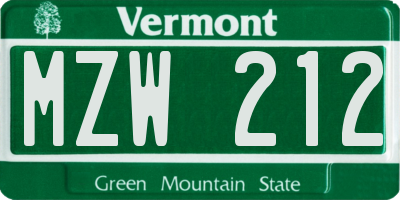VT license plate MZW212