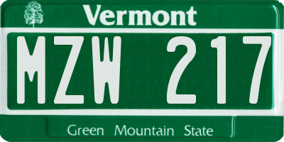 VT license plate MZW217