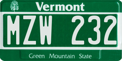 VT license plate MZW232