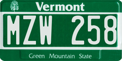 VT license plate MZW258