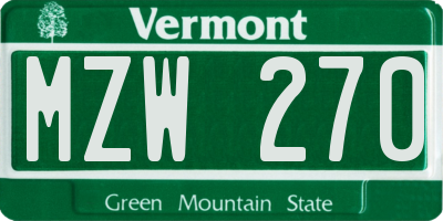 VT license plate MZW270