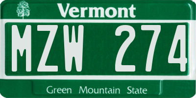 VT license plate MZW274