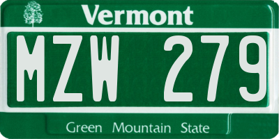 VT license plate MZW279