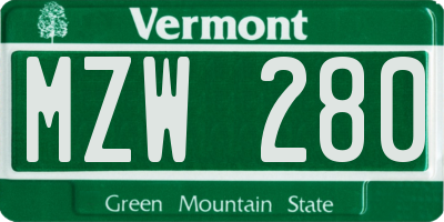 VT license plate MZW280
