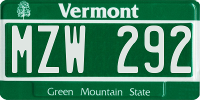 VT license plate MZW292