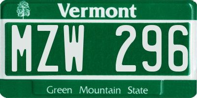 VT license plate MZW296
