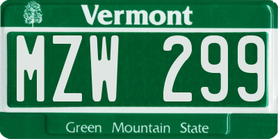 VT license plate MZW299