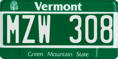 VT license plate MZW308
