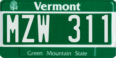 VT license plate MZW311