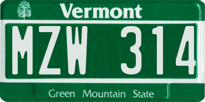 VT license plate MZW314