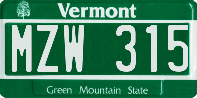 VT license plate MZW315