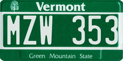 VT license plate MZW353