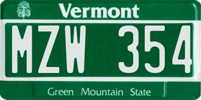 VT license plate MZW354