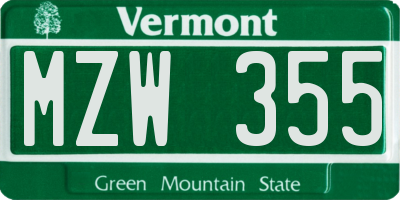 VT license plate MZW355