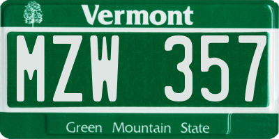 VT license plate MZW357