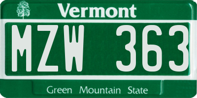 VT license plate MZW363