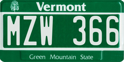 VT license plate MZW366