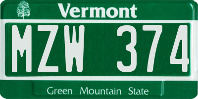 VT license plate MZW374