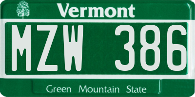 VT license plate MZW386