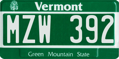 VT license plate MZW392