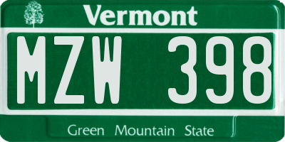 VT license plate MZW398