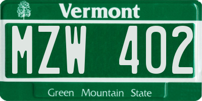 VT license plate MZW402
