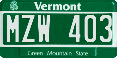 VT license plate MZW403