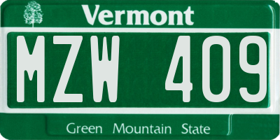 VT license plate MZW409