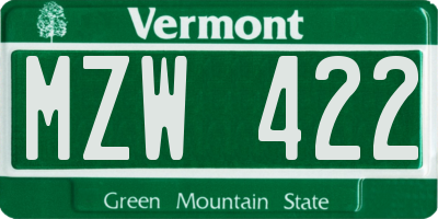 VT license plate MZW422