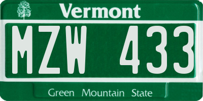 VT license plate MZW433