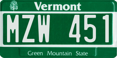VT license plate MZW451