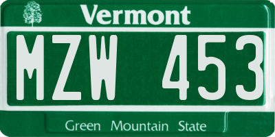 VT license plate MZW453