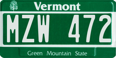 VT license plate MZW472
