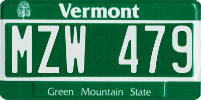 VT license plate MZW479