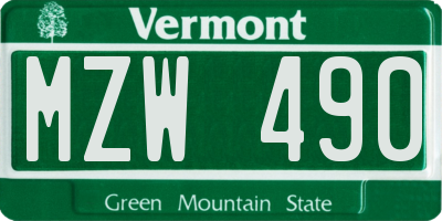 VT license plate MZW490