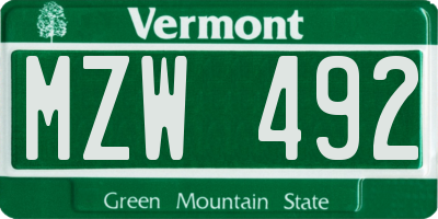 VT license plate MZW492