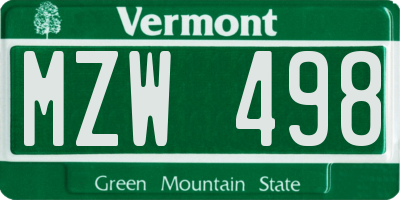 VT license plate MZW498