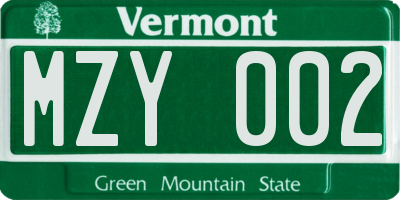 VT license plate MZY002