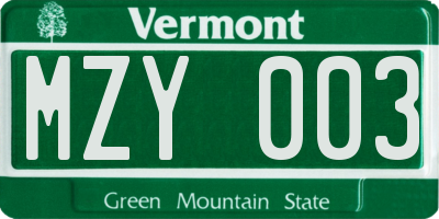 VT license plate MZY003