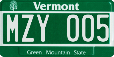 VT license plate MZY005